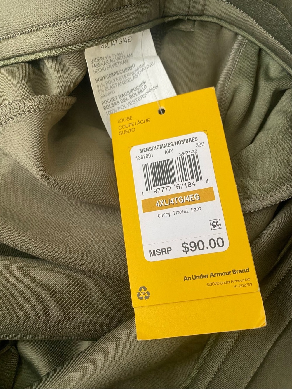 NEW Under Armour Curry Travel Pants Olive Green 1387091 Men’s Size 4XL - Picture 8 of 8